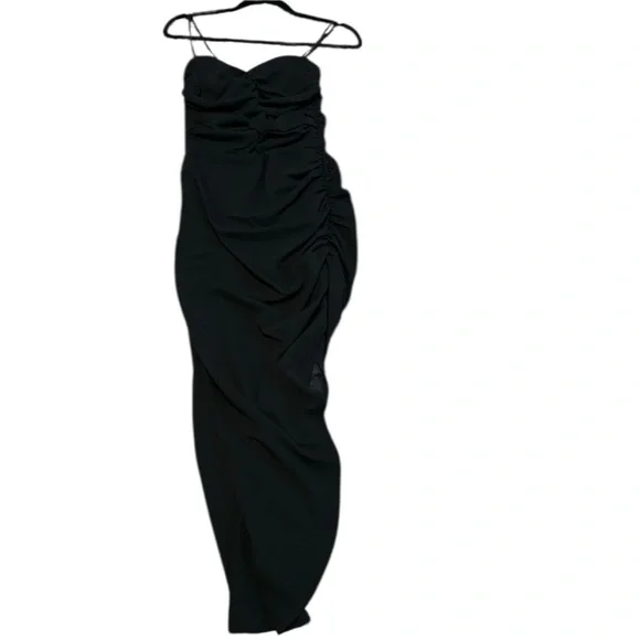 Abercrombie & Fitch Ruched Front Cutout Asymmetrical Midi
Dress Black Small - Picture 3 of 8